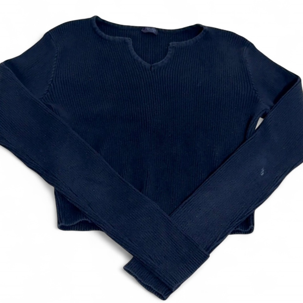 Brandy Melville/John Galt Navy Blue Ribbed Cropped Long Sleeve